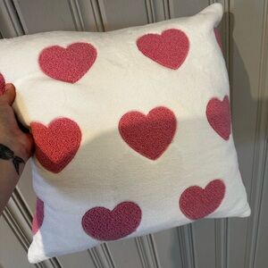 Cream Throw Pillow with Pink Heart Tufted Pattern